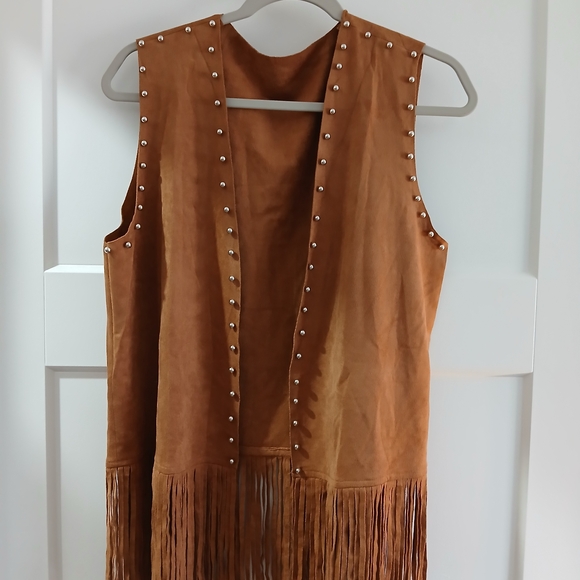 Brown Suede Fringe Vest with Studs - Picture 2 of 6